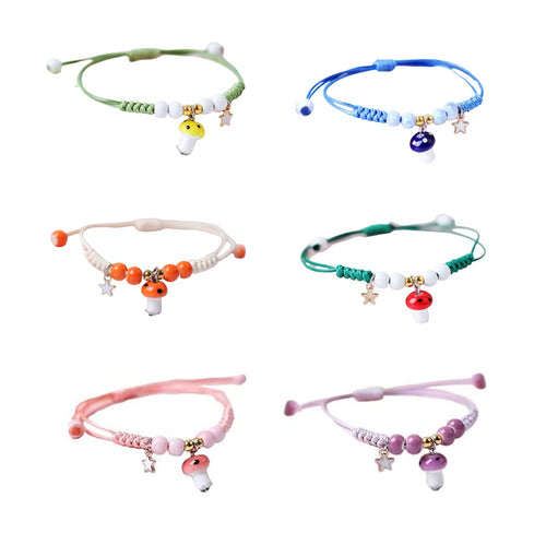 4 Pcs Unique Dinosaurs Bracelets Beaded Colorful Luck String Rope Chain Cord Thread Braided Bracelet Good Protection Friendship Wish Bracelet Jewelry for Women(Mushroom K)