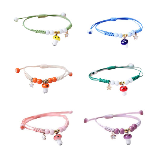 4 Pcs Unique Dinosaurs Bracelets Beaded Colorful Luck String Rope Chain Cord Thread Braided Bracelet Good Protection Friendship Wish Bracelet Jewelry for Women(Mushroom K)