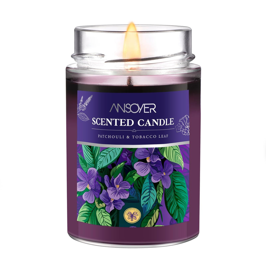 Scented Soy Candles Aromatherapy Jar Candles for Home Scented Long Lasting Candles with 65 Hour Burn Time 11oz Candle Gifts Soy Candles Scents of (Patchouli & Tobacco Leaf)