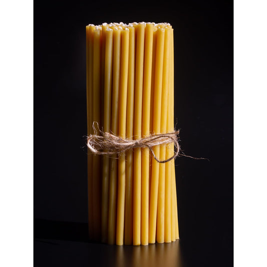 CANDWAX 100 Pack Thin Beeswax Taper Candles - 7 Inch Tall Yellow Candles for Meditation Church Easter Home Use Christmas Hanukkah & More - Pure Beeswax Candles Bulk