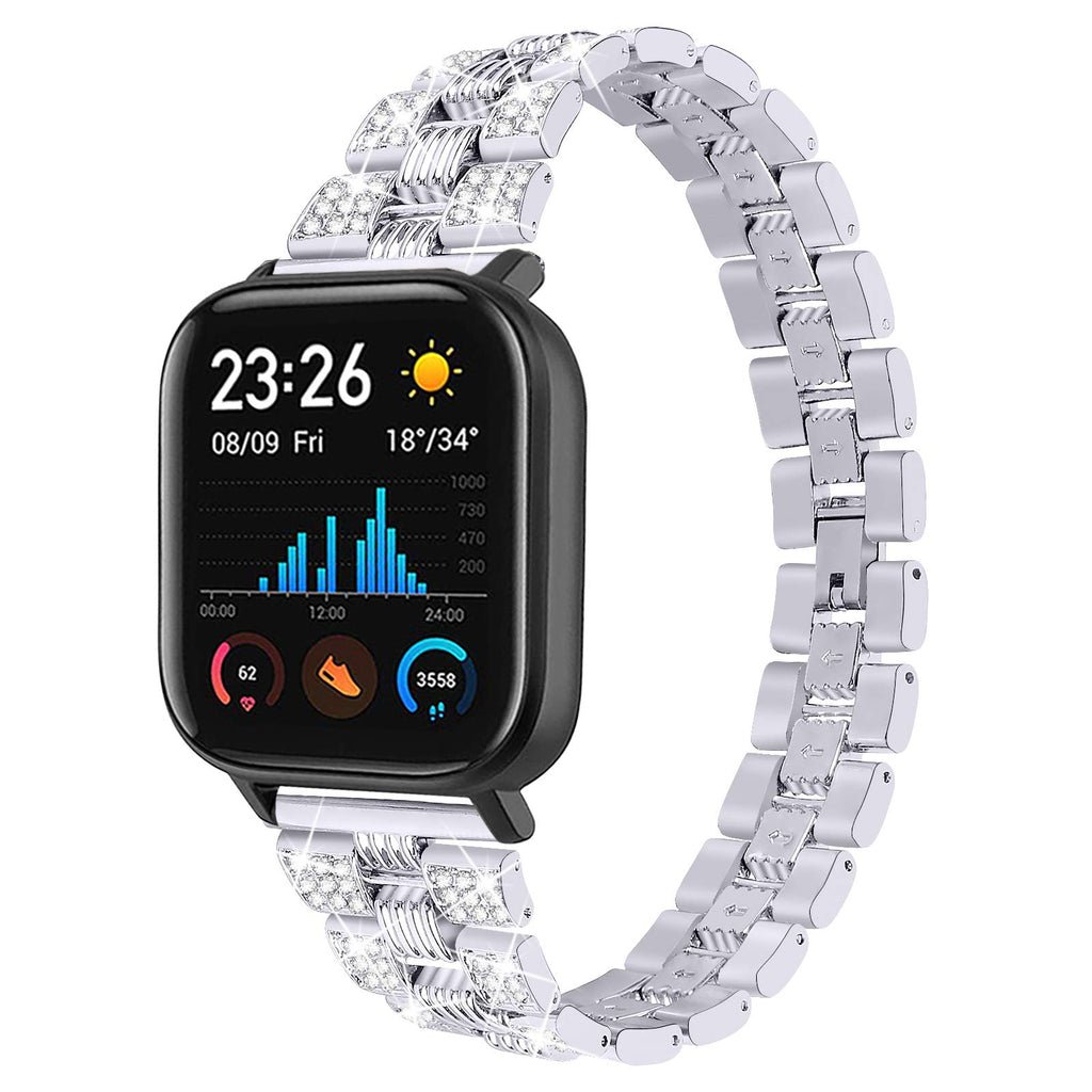 Chofit Bling Bands Compatible with Amazfit GTS/GTS2/GTS 2 mini for Women Replacement Metal Bracelet Rhinestone Jewlery Wristband for Amazfit Bip Smartwatch
