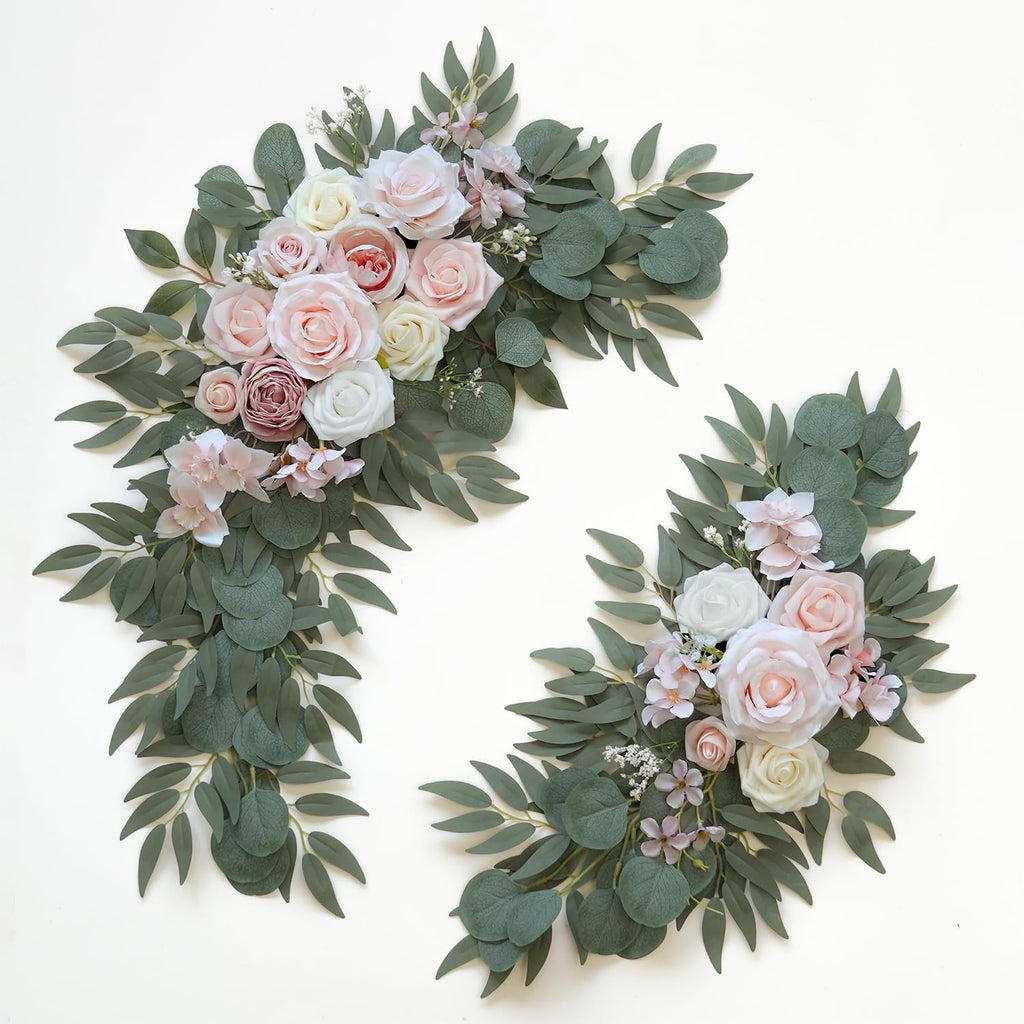Olalaka Pink Wedding Arch Flowers Set of 2 for Wedding Welcome Signs Artificial Wedding Flowers for Wedding Ceremony Outside(Pink & Ivory)
