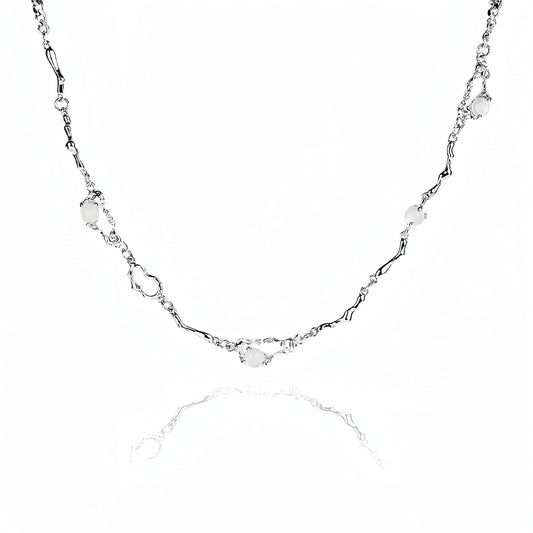 Buyongwant Y2k Irregular Necklace Moonlight Stone Splice Personalized Versatile Collar Chain Fashion Womens Pendant Silver Jewelry for Women 16.34 Inch