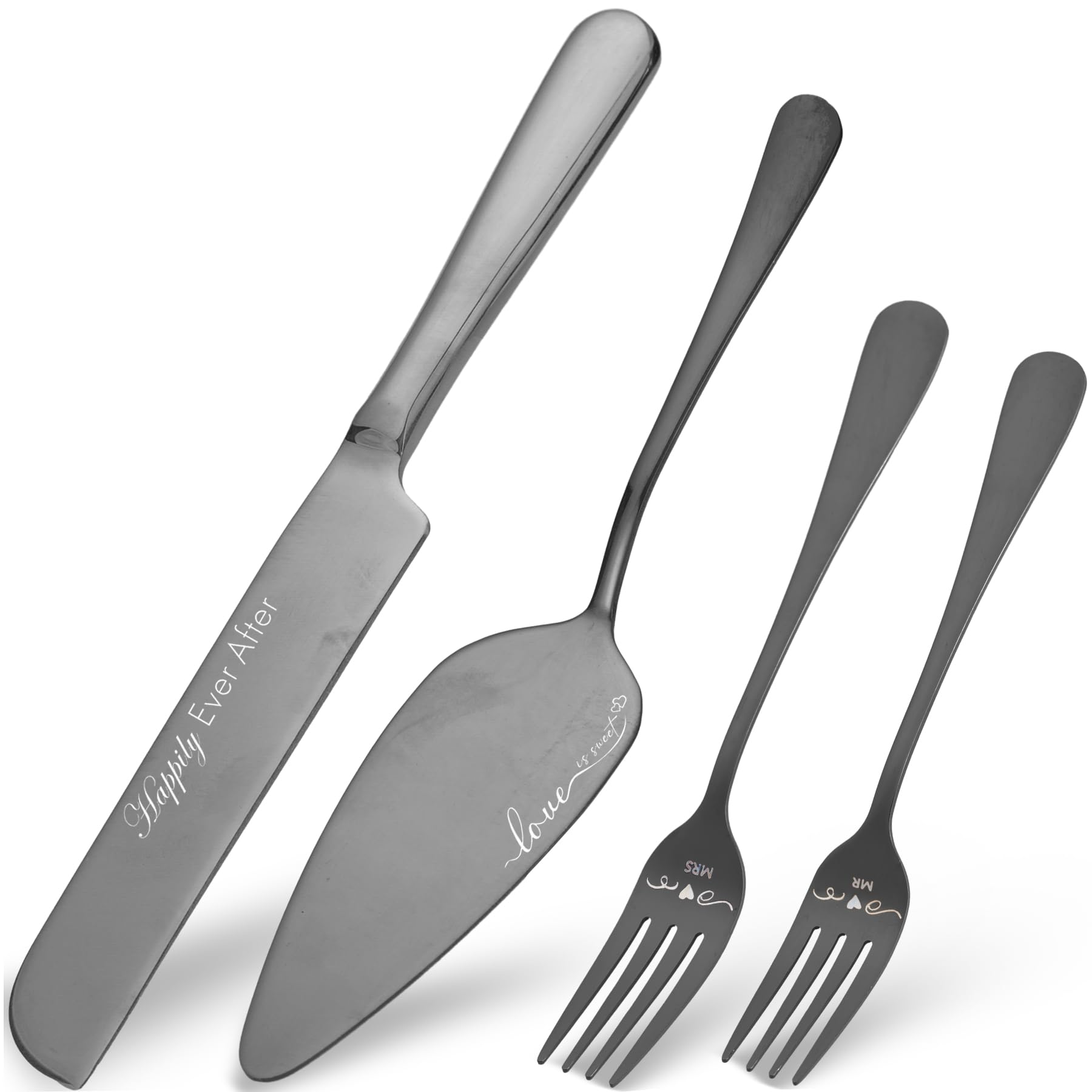 Cake Cutting Set for Wedding and Forks Wedding Cake Knife and Server Set Mr and Mrs Wedding Cake Cutting Set Bridal Shower Gifts Wedding Gifts (Black)