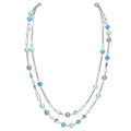 Bocar Beaded Necklace 2 Layer Long Link Chain Necklace Crystal Beads for Women Choker Jewelry Gift (NK-10689-Aqua Blue)
