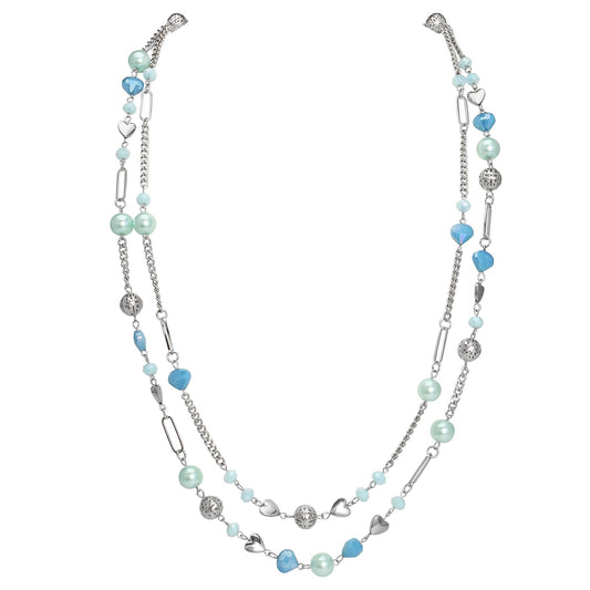 Bocar Beaded Necklace 2 Layer Long Link Chain Necklace Crystal Beads for Women Choker Jewelry Gift (NK-10689-Aqua Blue)