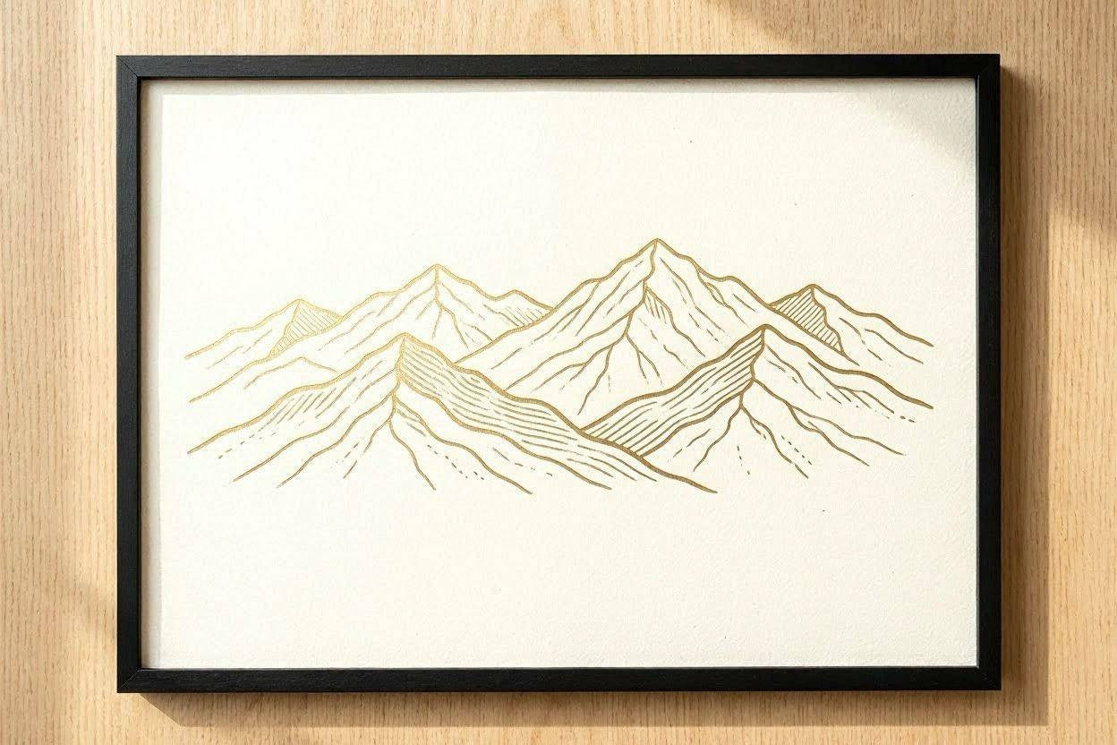 Golden Mountain Range Line Art Print