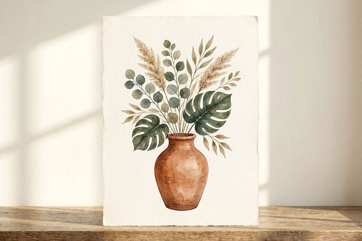 Boho Terracotta Vase Botanical Print