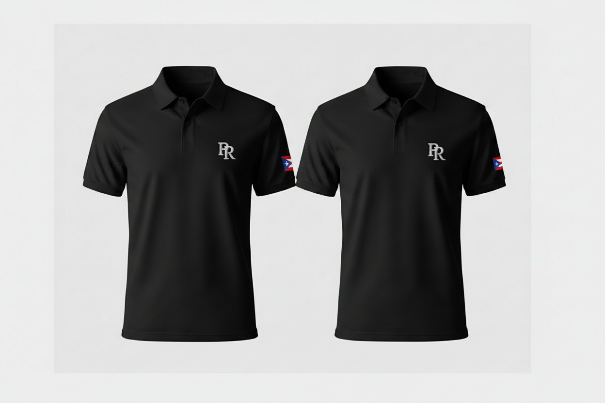 Black Polo with PR Monogram and Puerto Rican Flag Sleeve