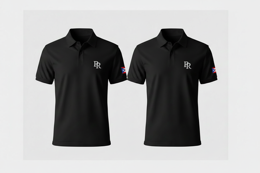 Black Polo with PR Monogram and Puerto Rican Flag Sleeve