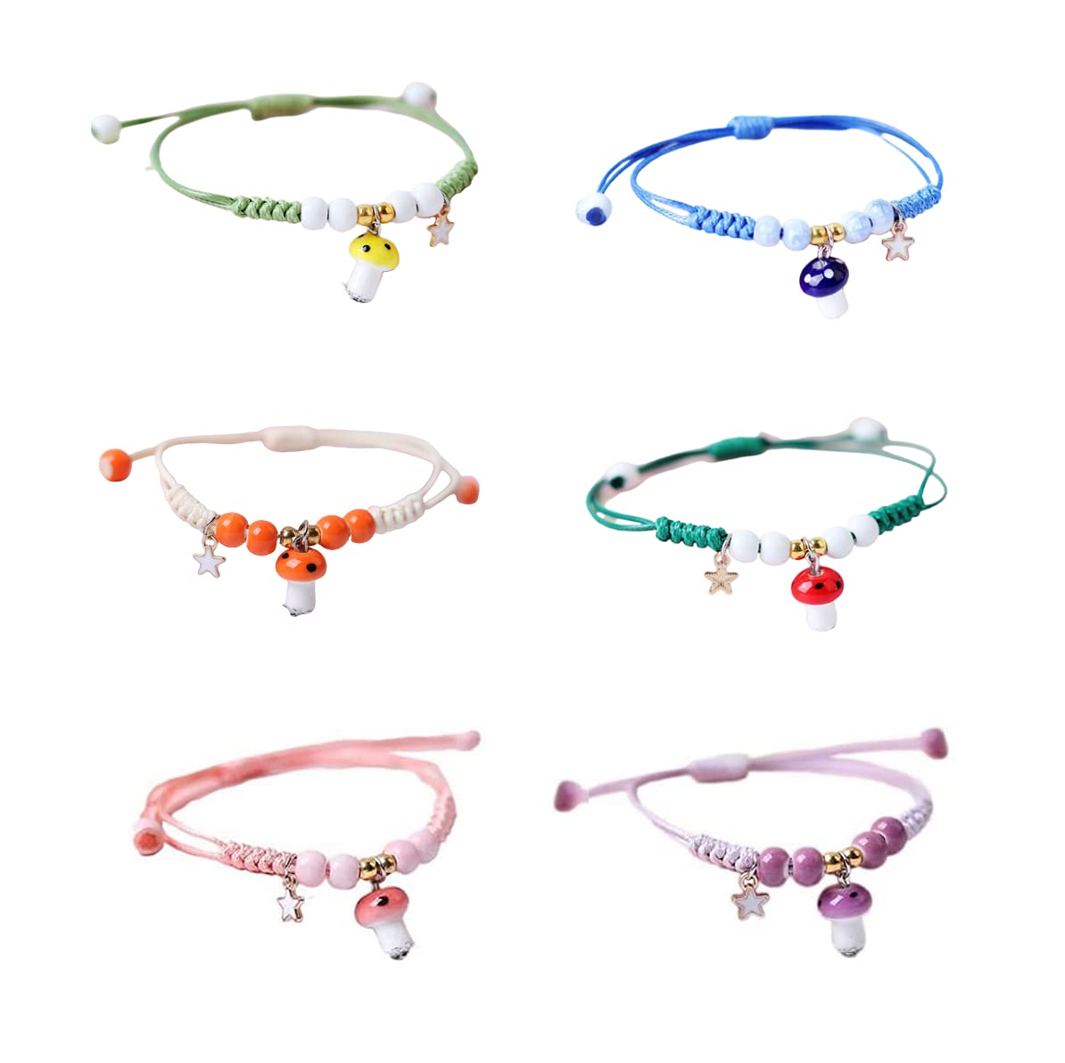 4 Pcs Unique Dinosaurs Bracelets Beaded Colorful Luck String Rope Chain Cord Thread Braided Bracelet Good Protection Friendship Wish Bracelet Jewelry for Women(Mushroom K)