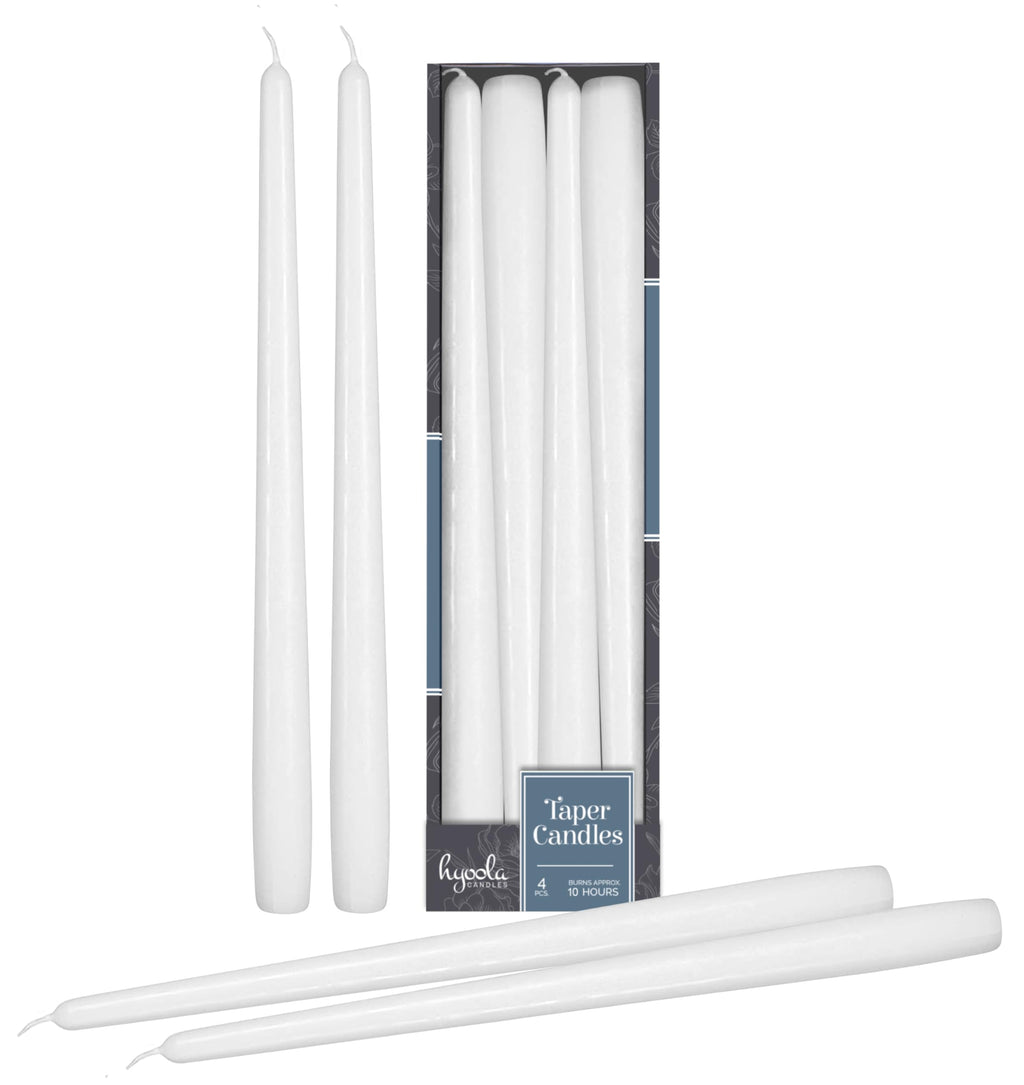 Hyoola Tall Taper Candles - 12 Inch White Unscented Dripless Taper Candles - 10 Hour Burn Time - 4 Pack