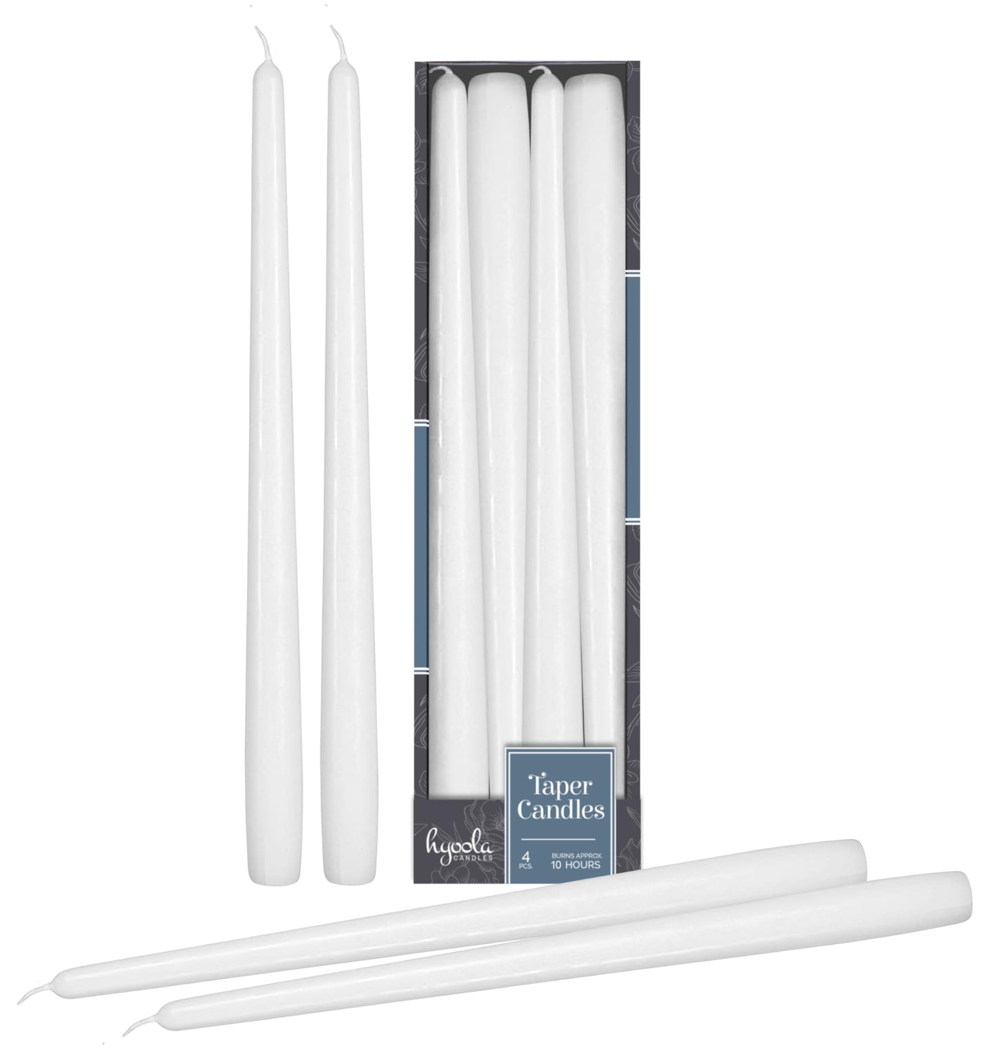 Hyoola Tall Taper Candles - 12 Inch White Unscented Dripless Taper Candles - 10 Hour Burn Time - 4 Pack
