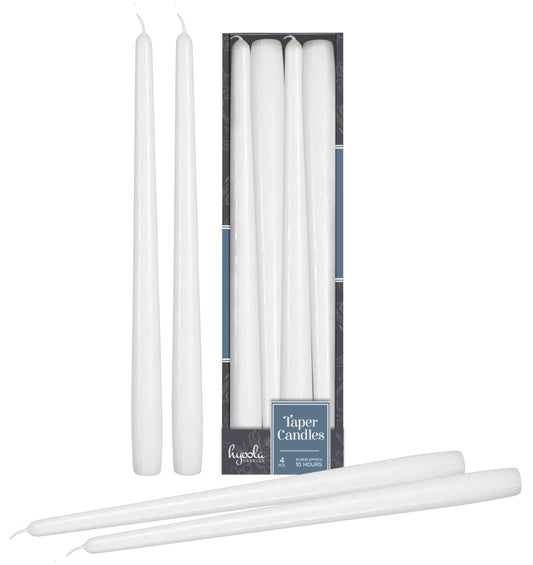 Hyoola Tall Taper Candles - 12 Inch White Unscented Dripless Taper Candles - 10 Hour Burn Time - 4 Pack