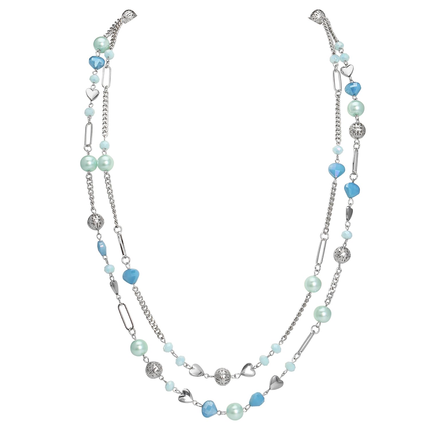 Bocar Beaded Necklace 2 Layer Long Link Chain Necklace Crystal Beads for Women Choker Jewelry Gift (NK-10689-Aqua Blue)