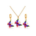 Pingyongchang Butterfly Necklace Earrings for Women Minimalist Cubic Zircons Gold Butterfly Pendant Earrings Necklace Cute Crystal Butterfly Jewelry Set for Women Gifts Jewelry-B Rose Red